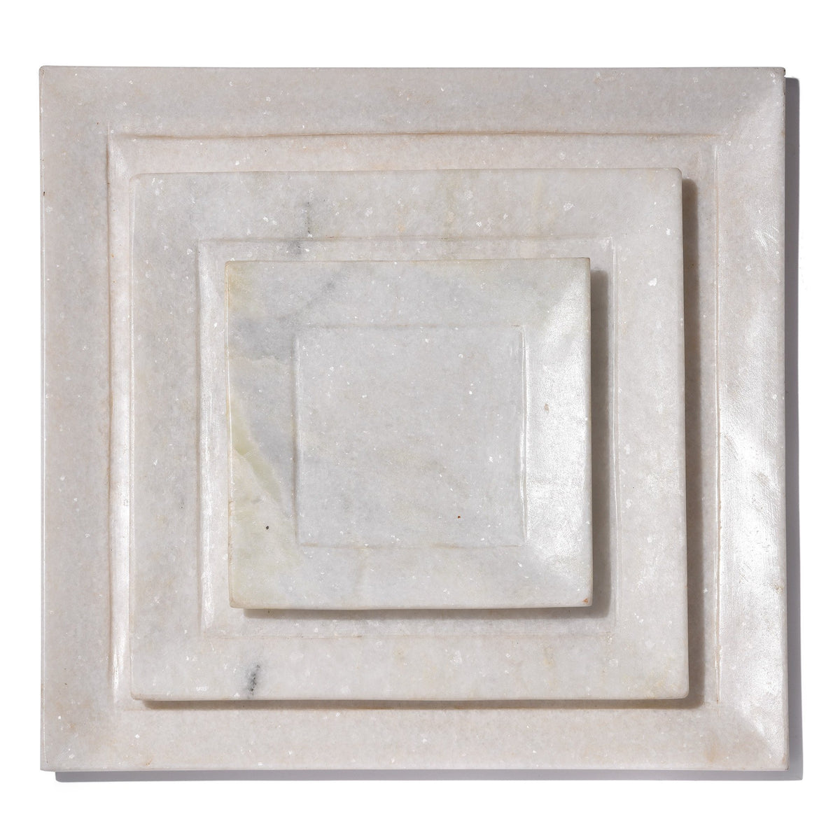 Square Hand Carved Indian White Marble Set of Plates | Indigo Antiques