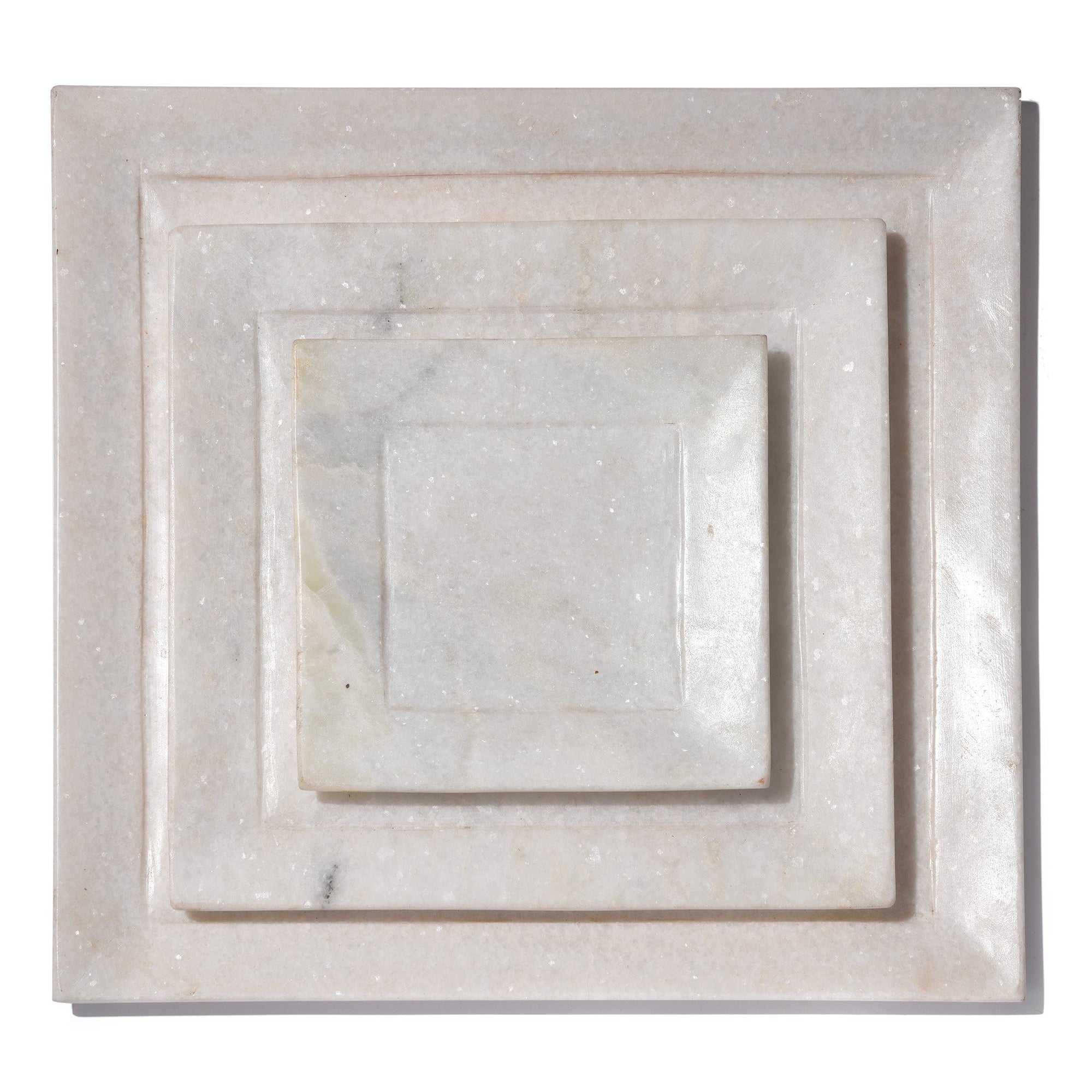 Square Hand Carved Indian White Marble Set of Plates | Indigo Antiques