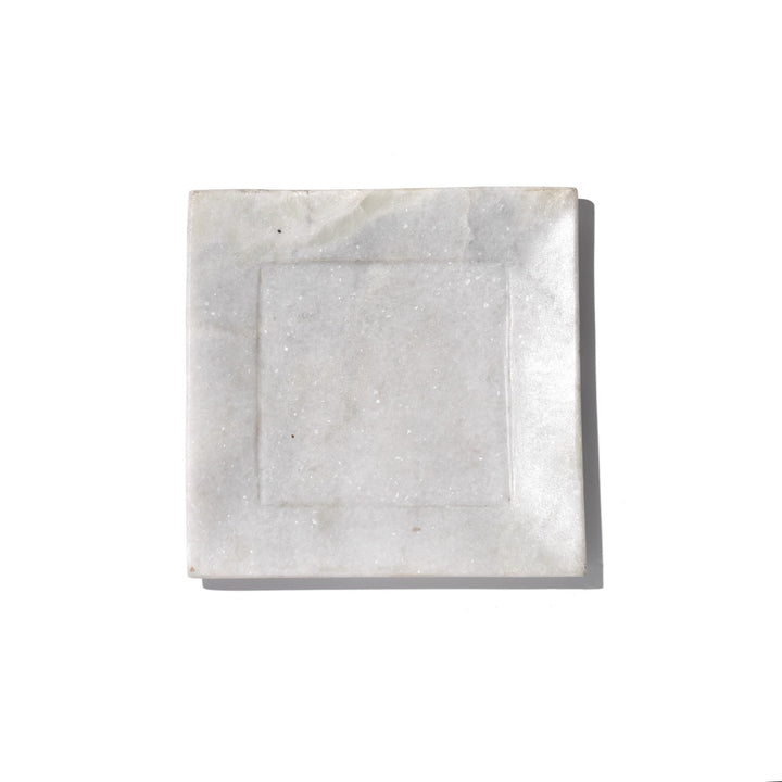 Square Hand Carved Indian White Marble Set of Plates | Indigo Antiques