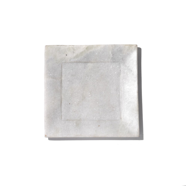 Square Carved White Marble Set of Plates