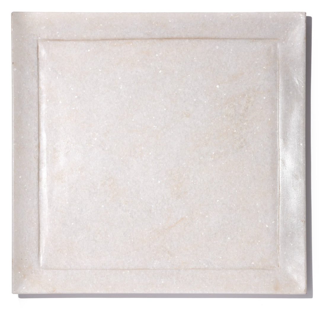 Square Hand Carved Indian White Marble Set of Plates | Indigo Antiques