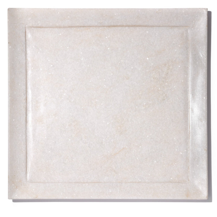 Square Hand Carved Indian White Marble Set of Plates | Indigo Antiques