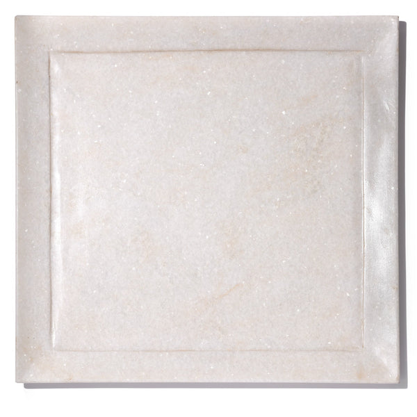 Square Carved White Marble Set of Plates
