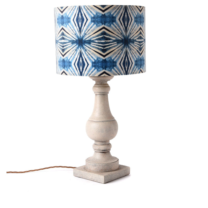 Turned Grey Painted Wooden Table Lamp Base & Contemporary Shade | Indigo Antiques