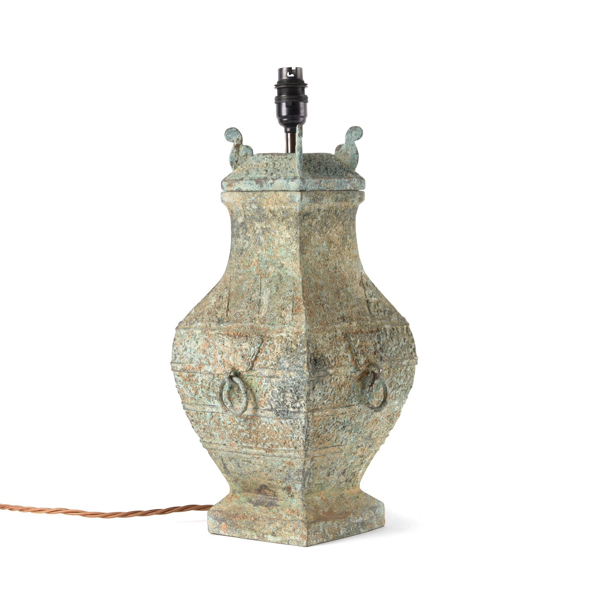 Pair of Chinese Bronze Verdigris Table Lamps | Indigo Antiques