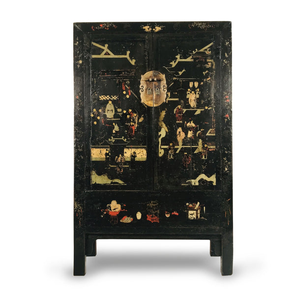 Antique Black Lacquer Wedding Cabinet from Shanxi - 19thC