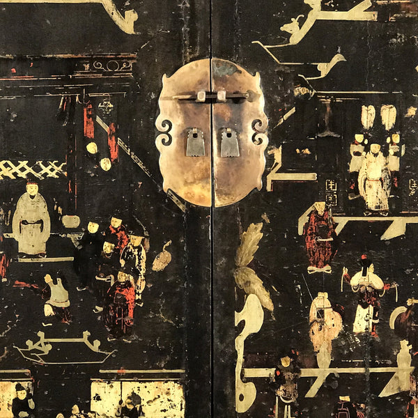 Antique Black Lacquer Wedding Cabinet from Shanxi - 19thC