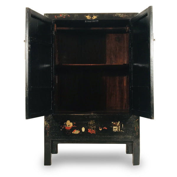 Antique Black Lacquer Wedding Cabinet from Shanxi - 19thC