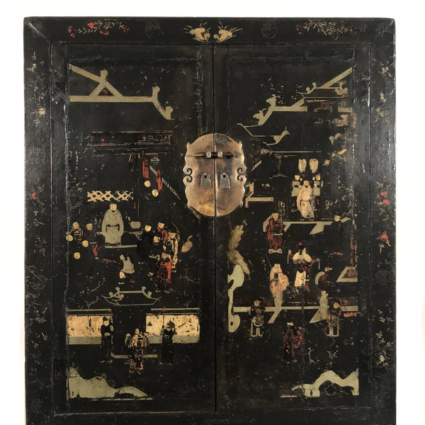 Antique Black Lacquer Wedding Cabinet from Shanxi - 19thC