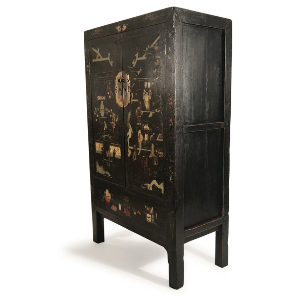 Antique Black Lacquer Wedding Cabinet from Shanxi - 19thC