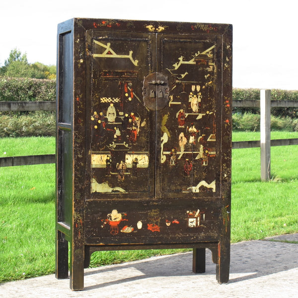 Antique Black Lacquer Wedding Cabinet from Shanxi - 19thC