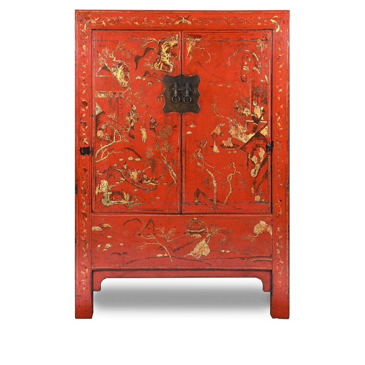 Antique Red Lacquer Wedding Cabinet from China - 19thC | Indigo Oriental Antiques