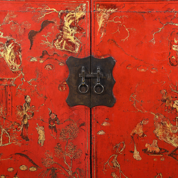 Antique Red Lacquer Wedding Cabinet from China - 19thC