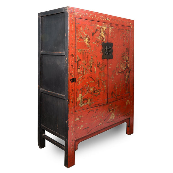 Antique Red Lacquer Wedding Cabinet from China - 19thC