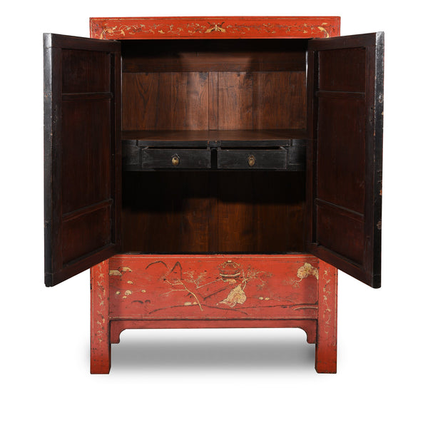Antique Red Lacquer Wedding Cabinet from China - 19thC