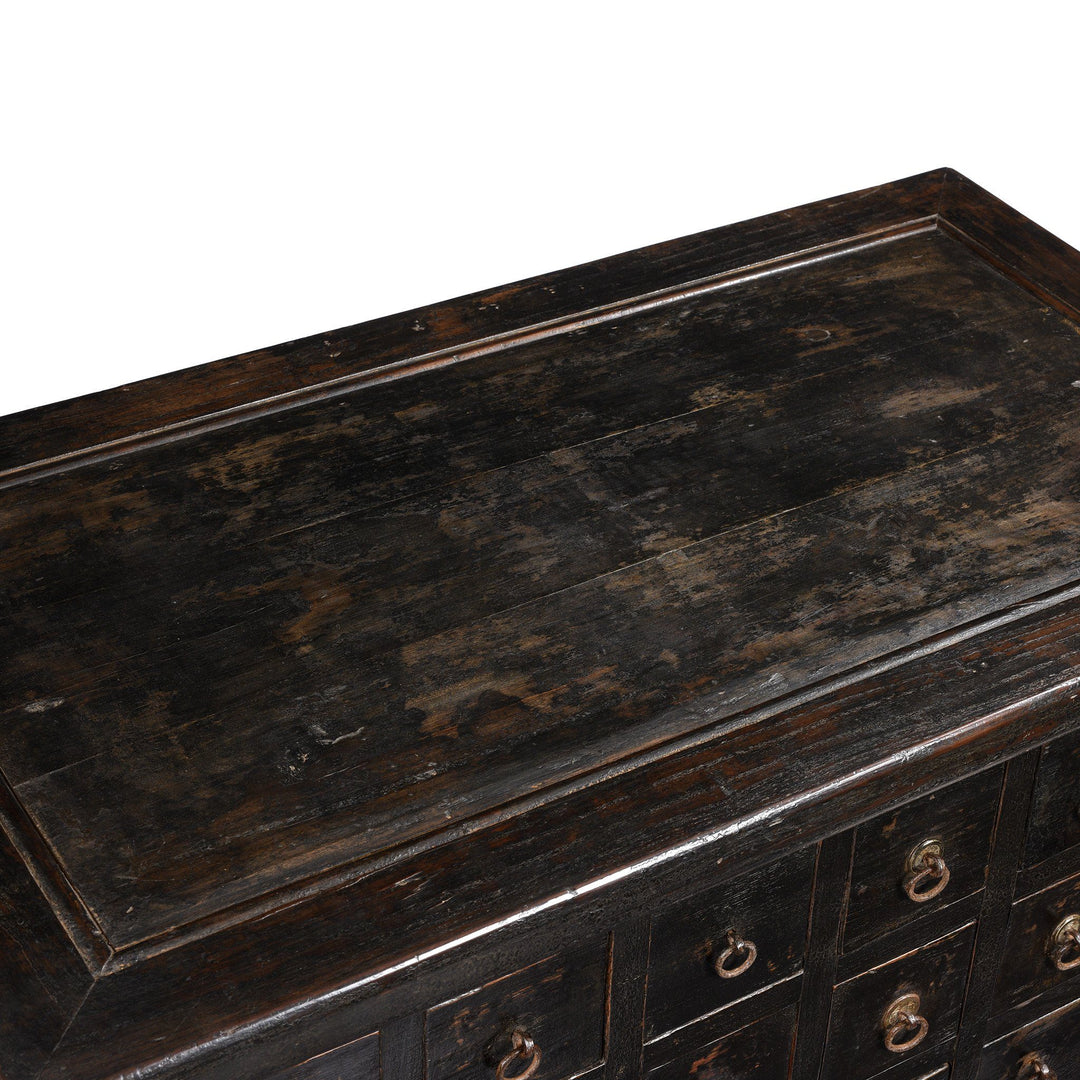 Surface Detail From Black Painted Apothecary Chest From Shanxi - 19thC | Indigo Antiques