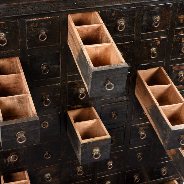 Black Painted Apothecary Chest From Shanxi - 19thC