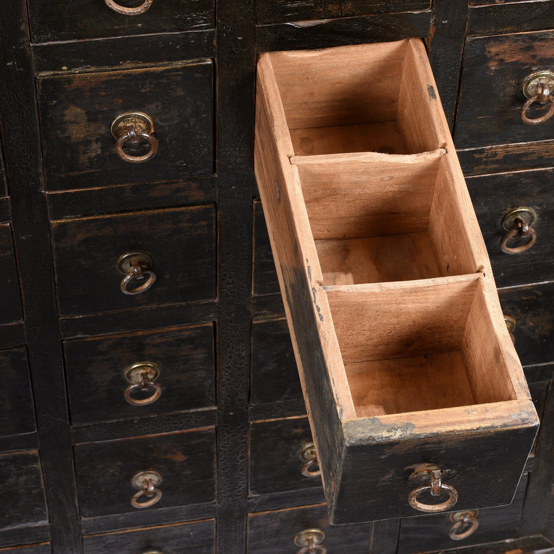 Interior Draw Detail From Black Painted Apothecary Chest From Shanxi - 19thC | Indigo Antiques