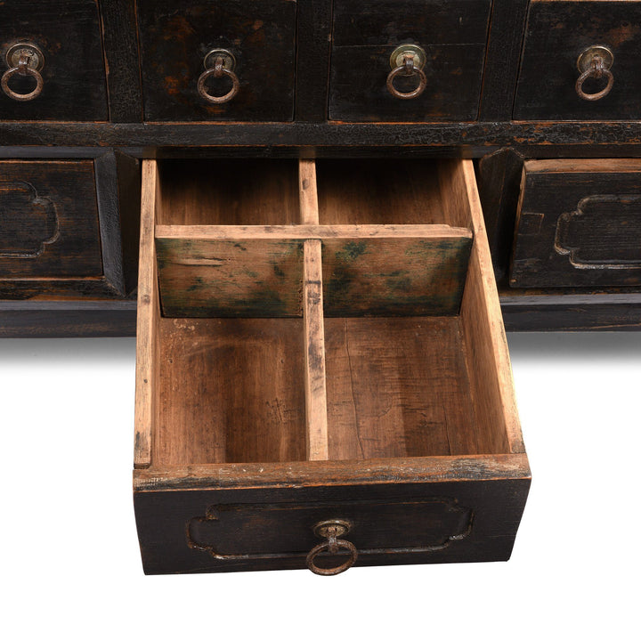 Large Draw Detail From Black Painted Apothecary Chest From Shanxi - 19thC | Indigo Antiques