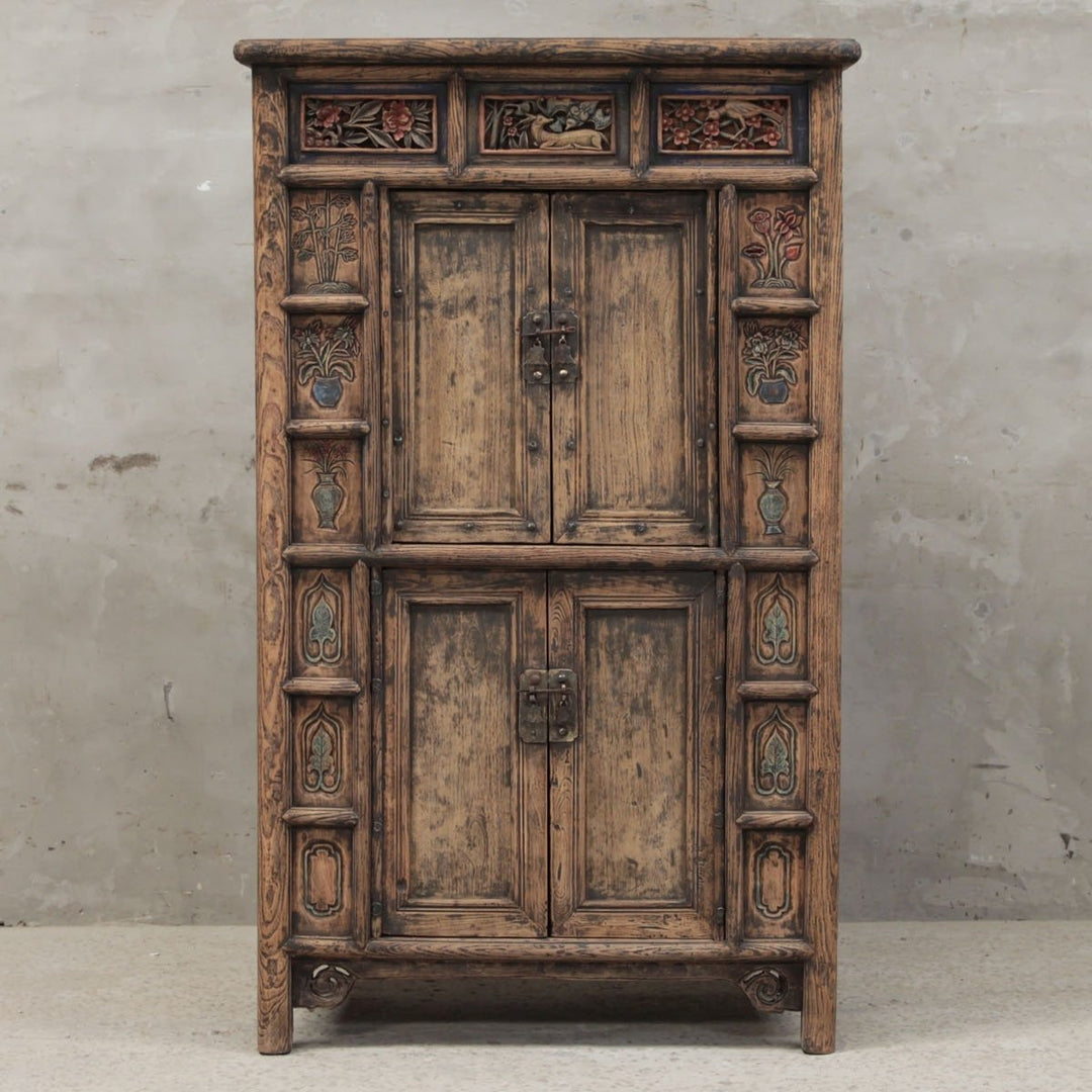 Carved Chinese Storage Cabinet from Gansu - 19thC | Indigo Oriental Antiques