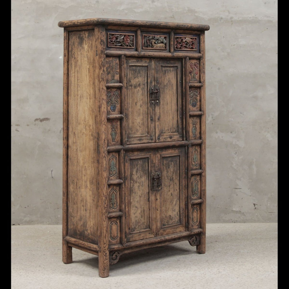 Carved Chinese Storage Cabinet from Gansu - 19thC | Indigo Oriental Antiques