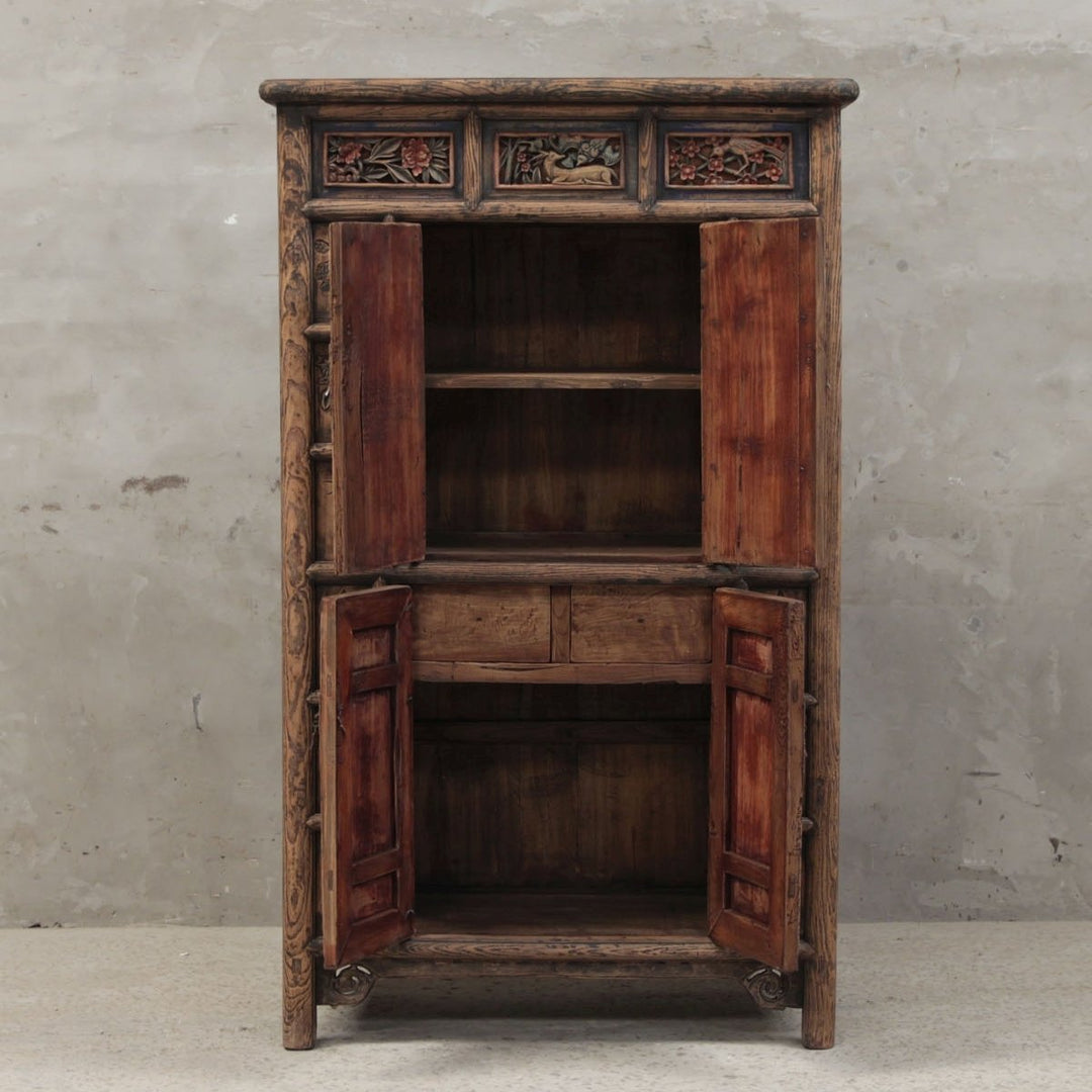 Carved Chinese Storage Cabinet from Gansu - 19thC | Indigo Oriental Antiques