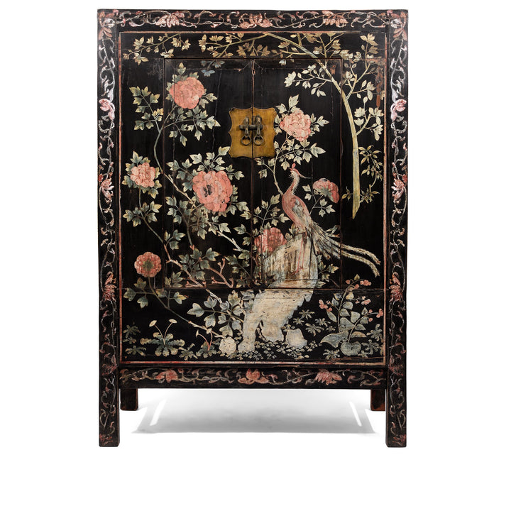 Chinese Black Lacquer Wedding Cabinet with original phoenix painting on-  19thC | Indigo Antiques