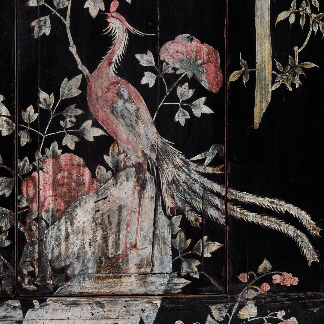 Chinese Black Lacquer Wedding Cabinet with original phoenix painting on-  19thC | Indigo Antiques