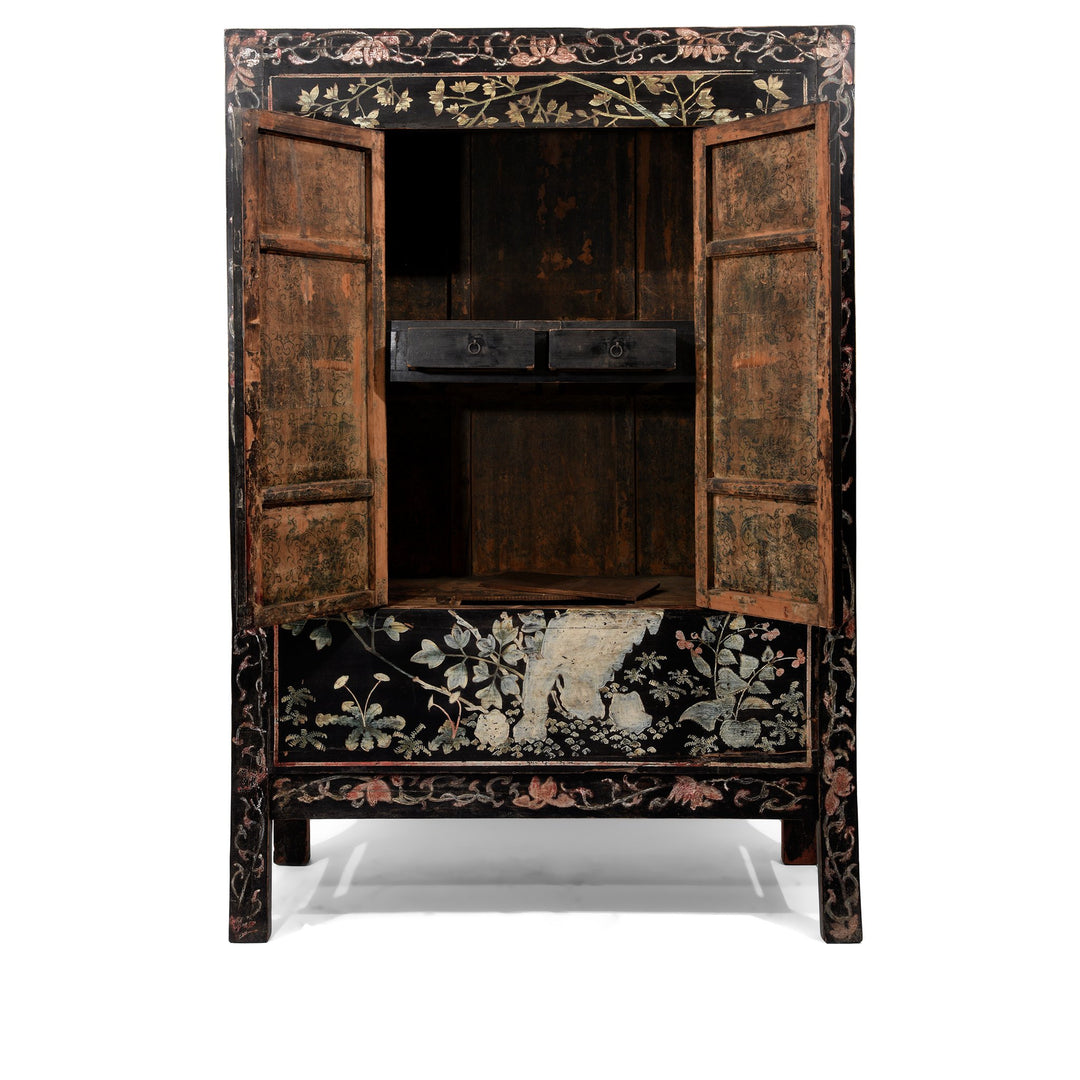 Chinese Black Lacquer Wedding Cabinet with original phoenix painting on-  19thC | Indigo Antiques