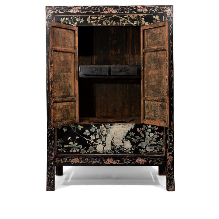 Chinese Black Lacquer Wedding Cabinet with original phoenix painting on-  19thC | Indigo Antiques