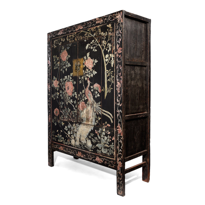Chinese Black Lacquer Wedding Cabinet with original phoenix painting on-  19thC | Indigo Antiques
