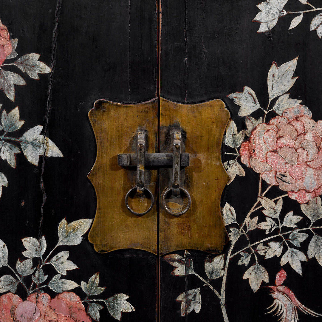 Chinese Black Lacquer Wedding Cabinet with original phoenix painting on-  19thC | Indigo Antiques