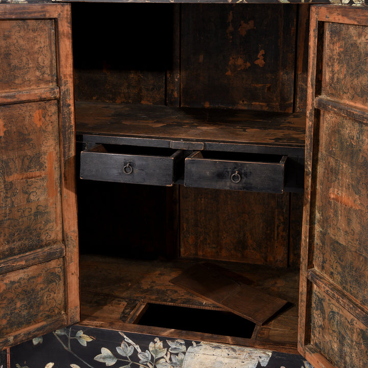 Chinese Black Lacquer Wedding Cabinet with original phoenix painting on-  19thC | Indigo Antiques