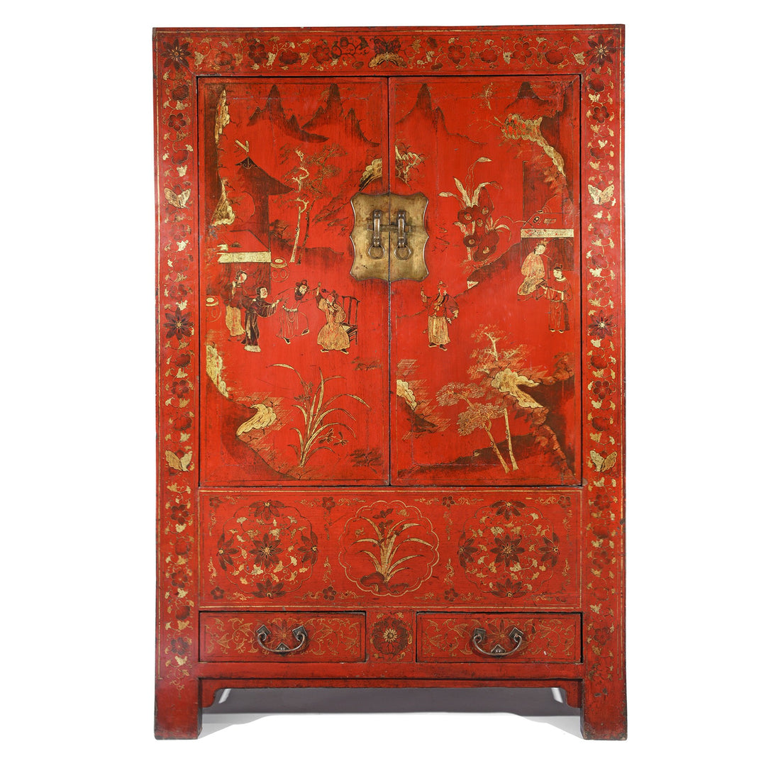 Chinese Red Lacquer Wedding Cabinet from Shanxi- 19thC |Indigo Antiques