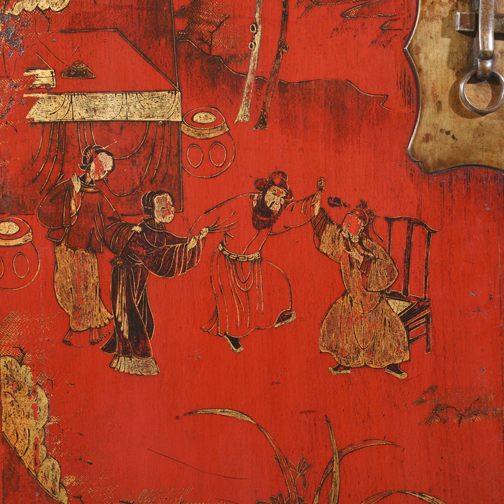 Chinese Red Lacquer Wedding Cabinet from Shanxi- 19thC