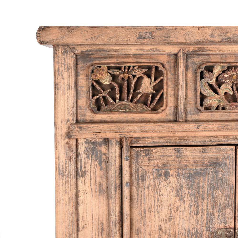 Carving detail from an Antique Natural Elm Chinese Provincial Cabinet From Gansu - 19thC | Indigo Antiques