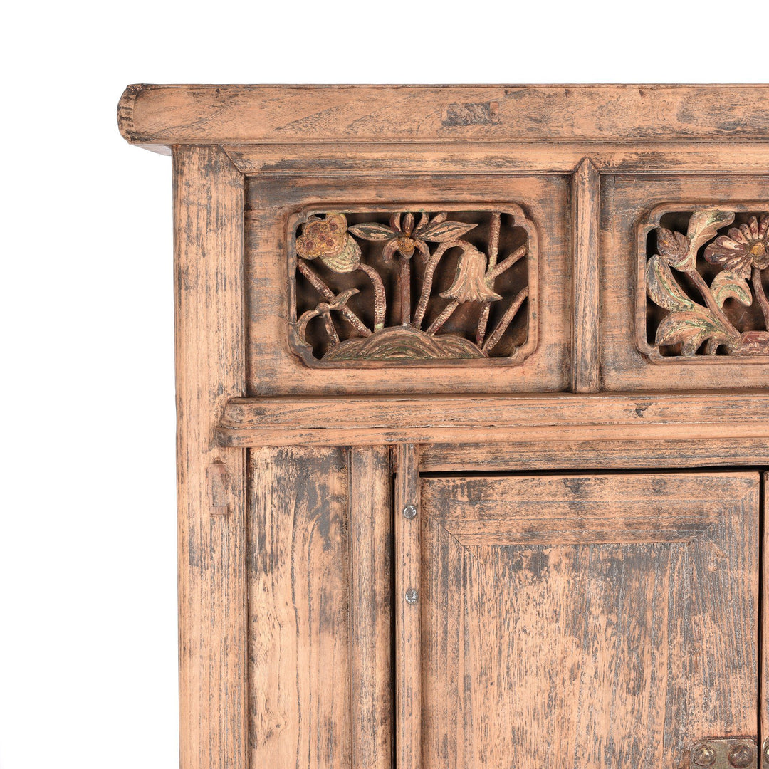 Carving detail from an Antique Natural Elm Chinese Provincial Cabinet From Gansu - 19thC | Indigo Antiques