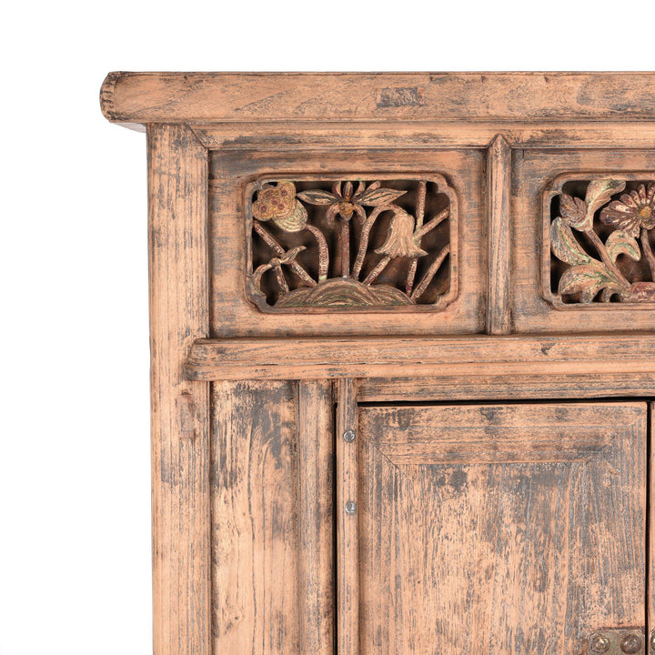 Carving detail from an Antique Natural Elm Chinese Provincial Cabinet From Gansu - 19thC | Indigo Antiques