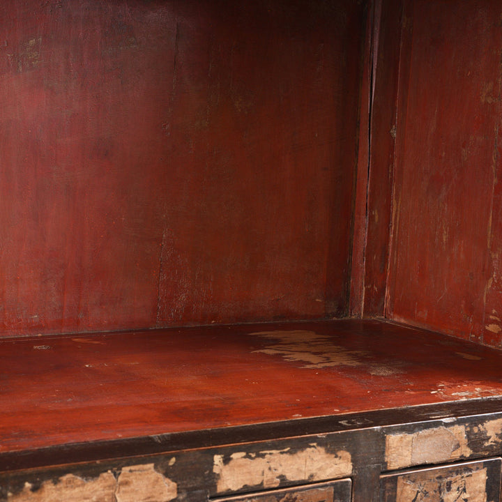 Shelf detail of a Antique Chinese Black & Red Lacquer Apothecary Chest From Shanxi - 19thC | Indigo Antiques
