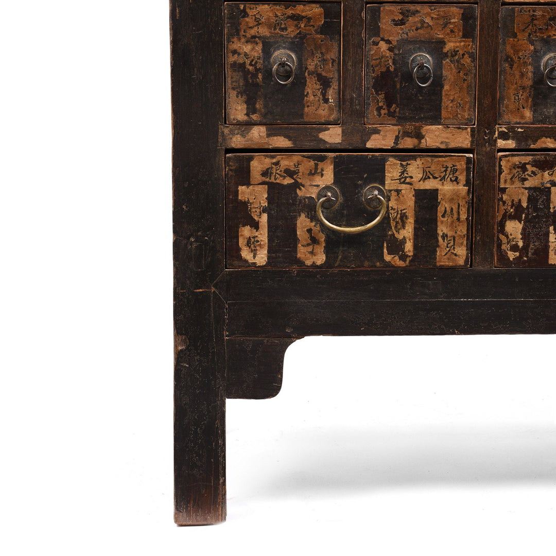 Leg detail of a Antique Chinese Black & Red Lacquer Apothecary Chest From Shanxi - 19thC | Indigo Antiques