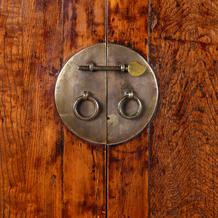 Brass lock plate detail of a Mulberry & Poplar Chinese Cabinet From Gansu - 19thC | Indigo Antiques