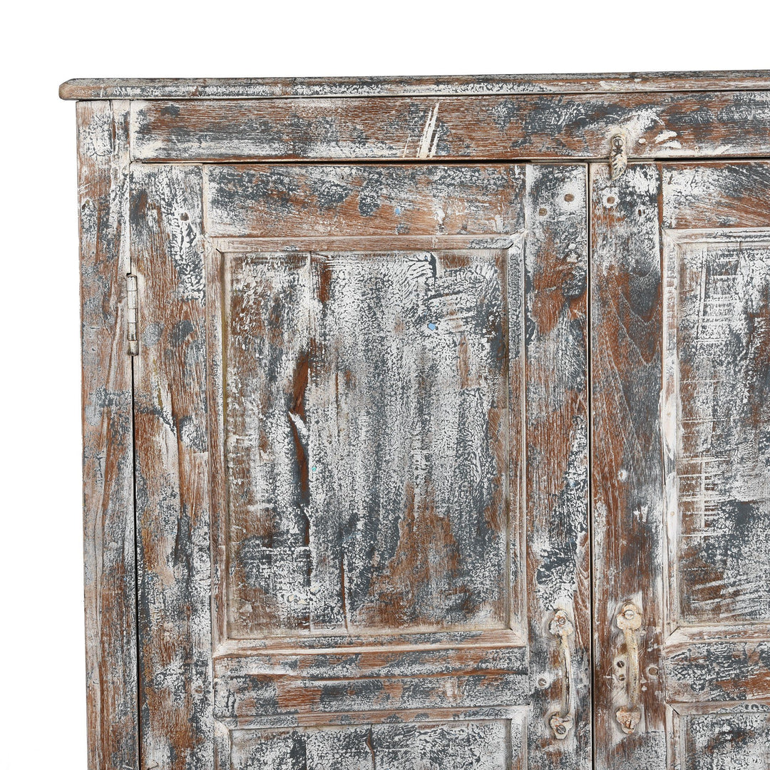 Corner Detail Of Old Painted Teak Cabinet - Ca 1920 | Indigo Antiques