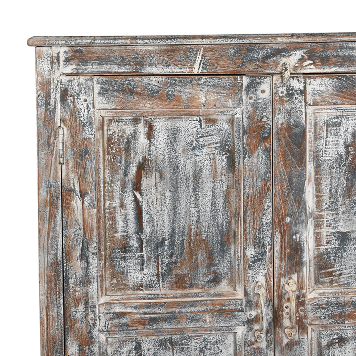 Corner Detail Of Old Painted Teak Cabinet - Ca 1920 | Indigo Antiques