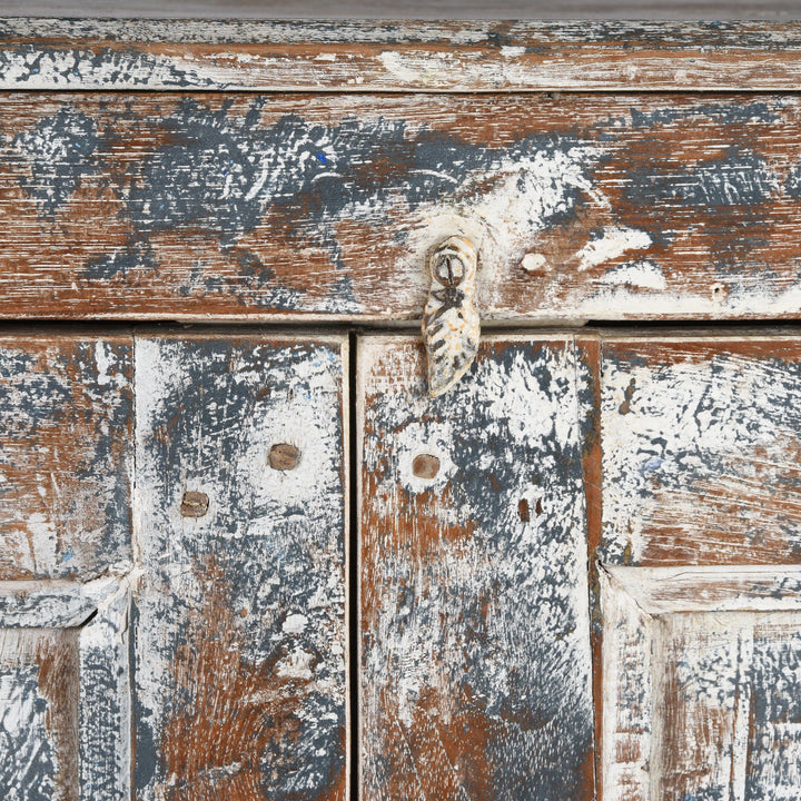 Lock Detail Of Old Painted Teak Cabinet - Ca 1920 | Indigo Antiques