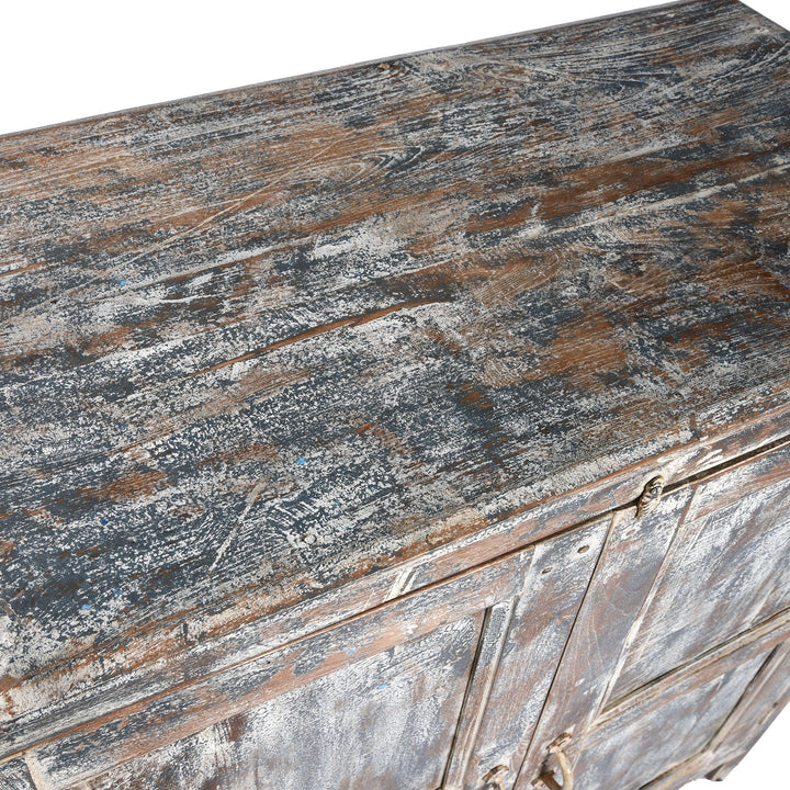 Surface Detail Of Old Painted Teak Cabinet - Ca 1920 | Indigo Antiques