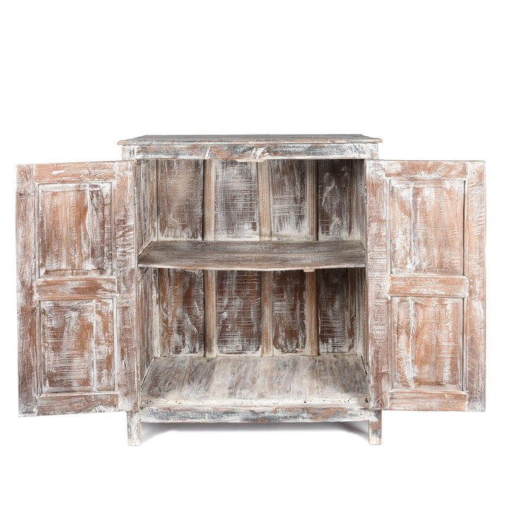 Open Detail Of Old Painted Teak Cabinet - Ca 1920 | Indigo Antiques