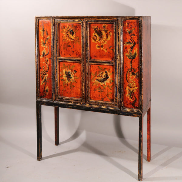 Painted Tibetan Yangam Cabinet On Stand