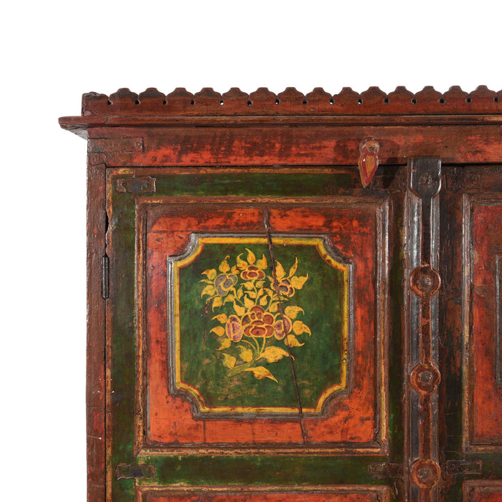 Detail from an antique Indian painted Bikaner cabinet dating from the 19th century. | Indigo Antiques