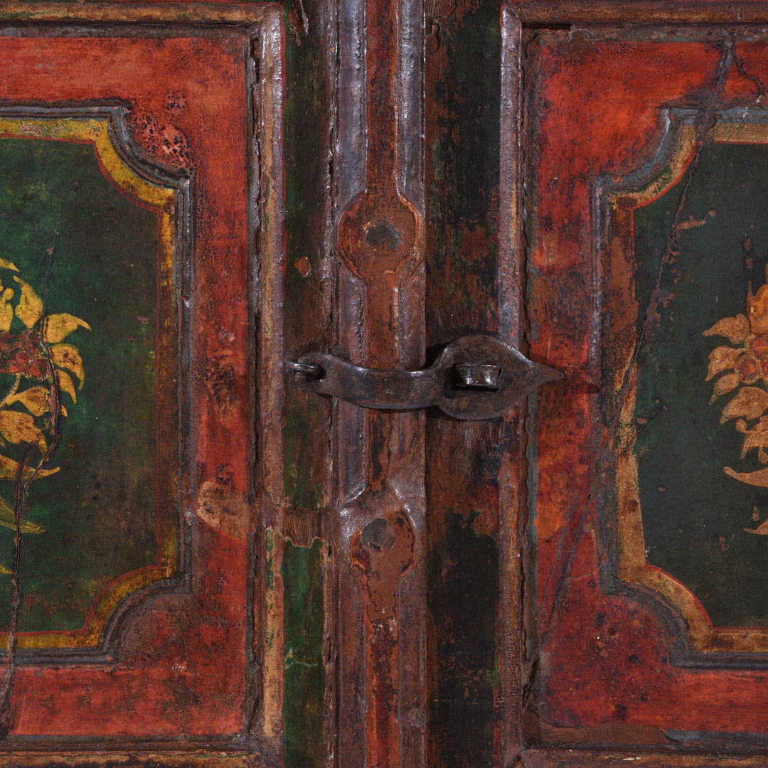 Detail from an antique Indian painted Bikaner cabinet dating from the 19th century. | Indigo Antiques