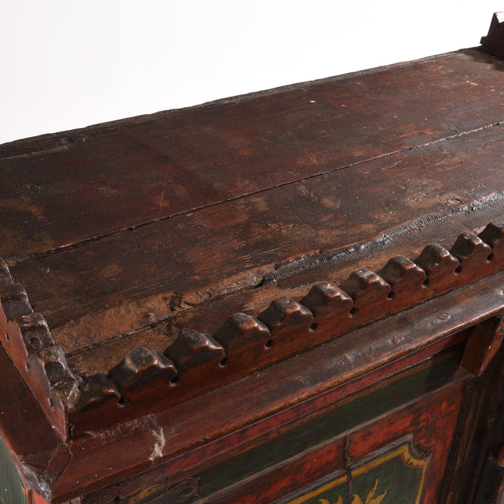 Detail from an antique Indian painted Bikaner cabinet dating from the 19th century. | Indigo Antiques